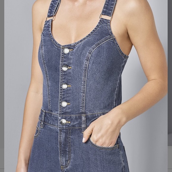 Venus Light Blue Button Front Denim Jumpsuit - Picture 3 of 5